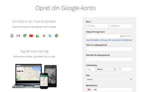 Opret google konto